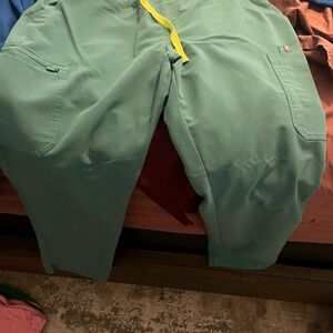 Figs women’s Green Cargo Pants with Yellow Drawstring